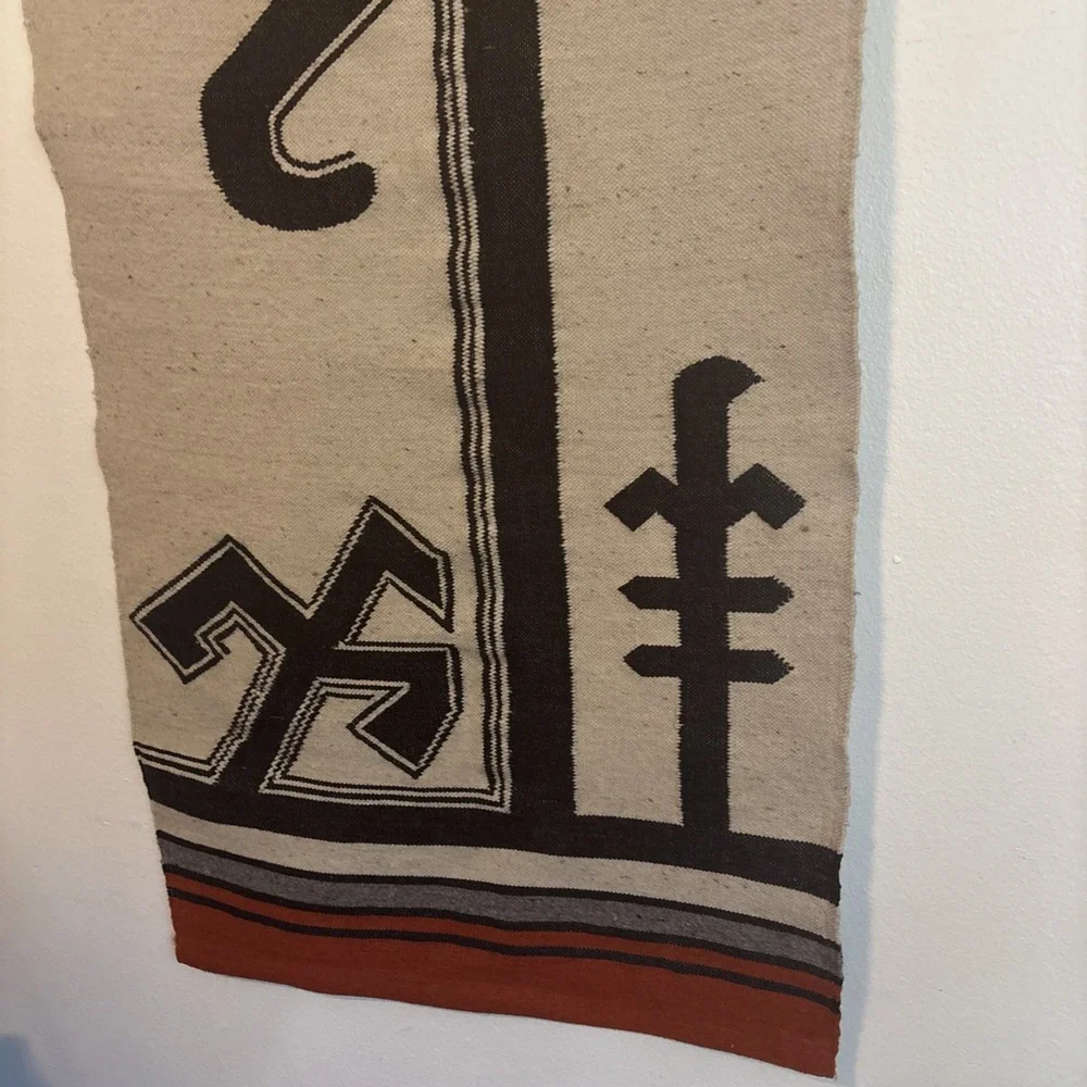 Vtg Boho Navajo Wool Woven Tapestry Yei Figures Bird Wall Hanging Rug
